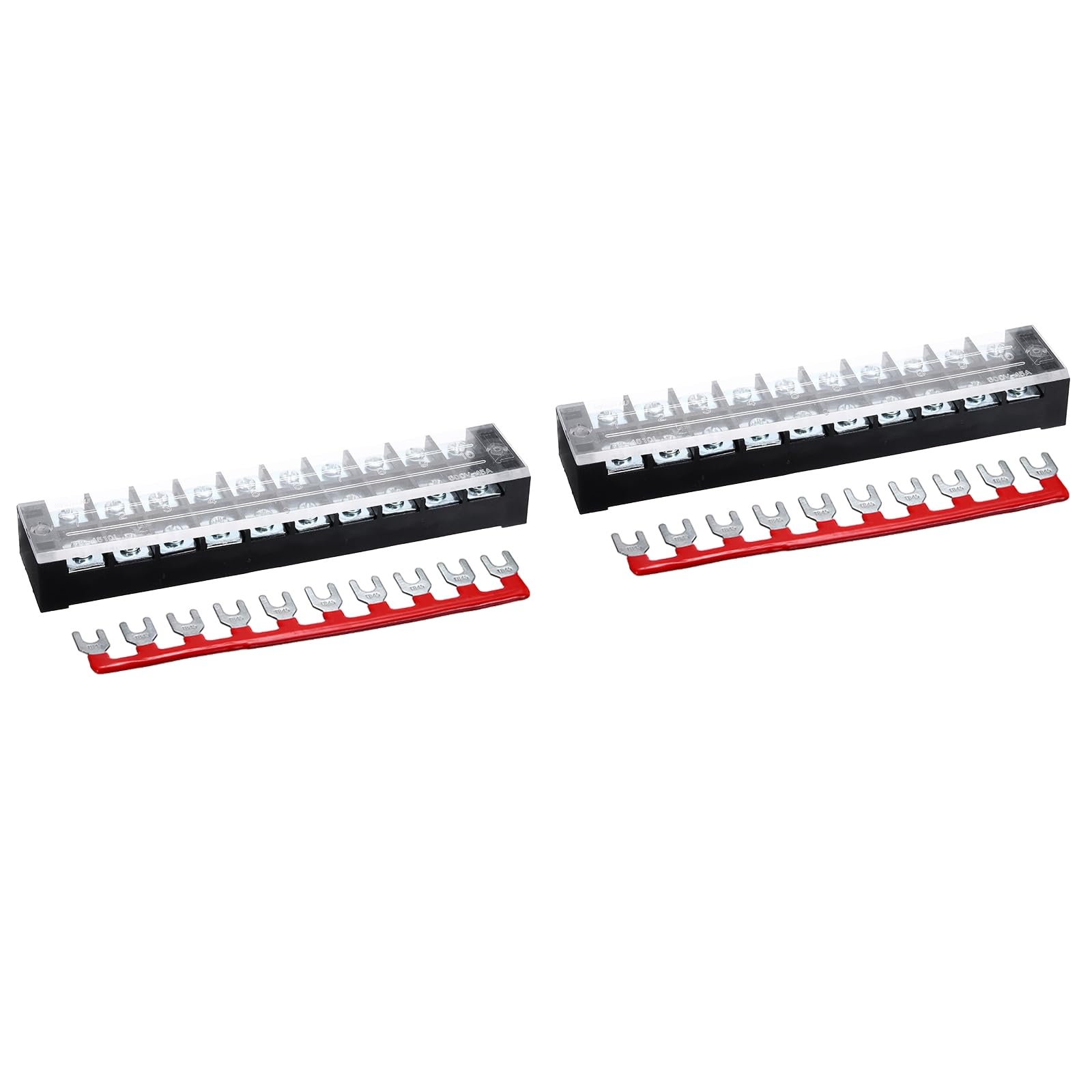 QUARKZMAN 2 Pcs Bloques De Terminales De Doble hila, 600V 45A 10 Posiciones Bloque De Terminales Con Tornillos Con 2 PCS Tiras De Barrera Preaisladas Para Sistema De Energía