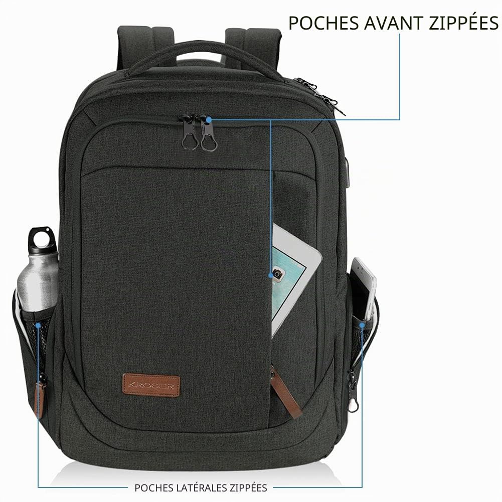 KROSER Sac à dos pour ordinateur portable 17,3" Antivol Voyage Affaires Université