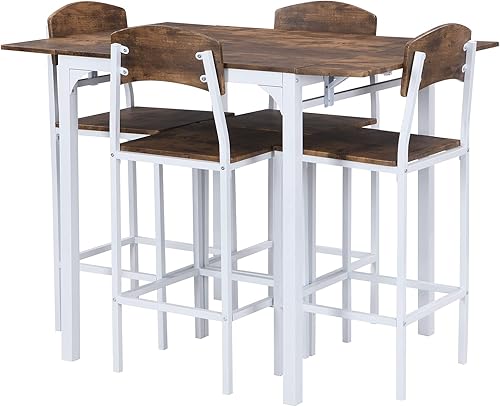 Miniatura 8 de Bellemave Juego de mesa de desayuno para 4 mesas de comedor de 5 piezas de altura de mostrador con hojas caídas y sillas de cocina, mesa de bar y