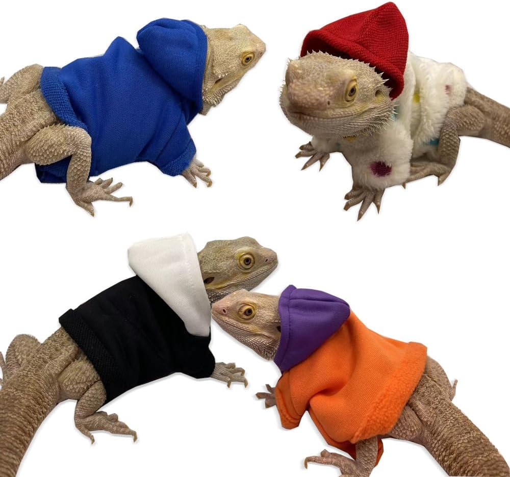 4pcs Bearded Dragon Clothes, Costume Accessories, Apparel, Clothing, Warm Coat, Hoodies, Jackets for Small Animal, Geckos