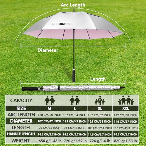 ZOMAKE UV Golf Umbrella for Sun Protection,Large Sun Umbrella Windproof and Rainproof Strong UPF 50+,Reflective Golfing Brolly 68In Unbreakable for Men Women (Silver/Pink) - Image 2