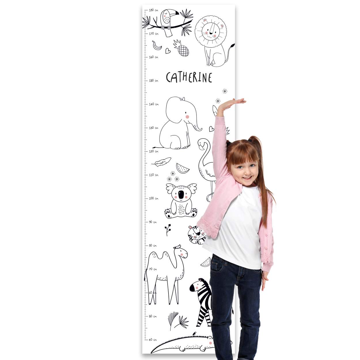 Paper Themes Personalised Height Chart - Black and White Animals