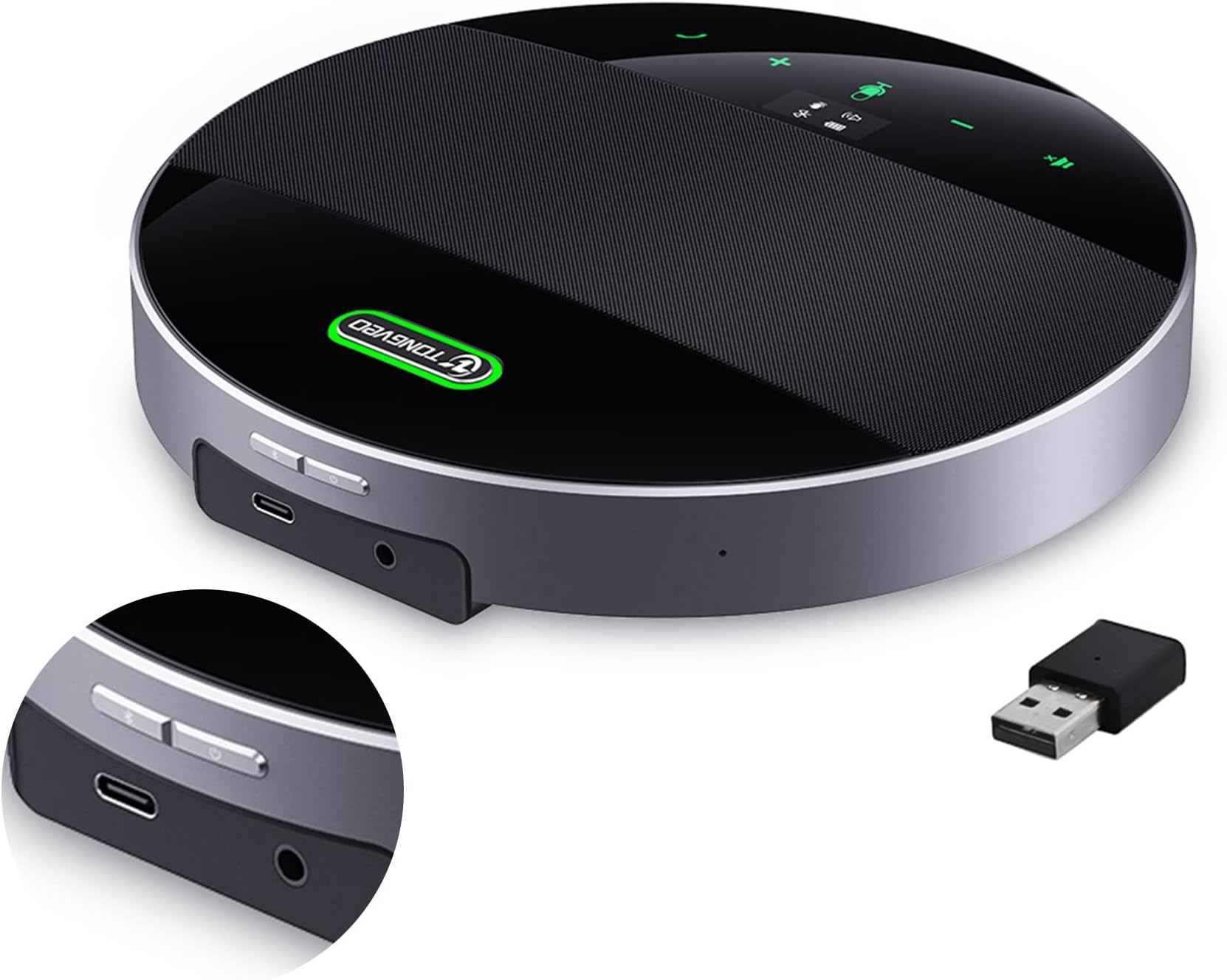 Conference Speaker and Microphone - TONGVEO Bluetooth Wireless USB C Speaker AI Noise Reduction, Video Skype Call for Meeting Room Home Office, 360º Loud and Clear Audio Receiving