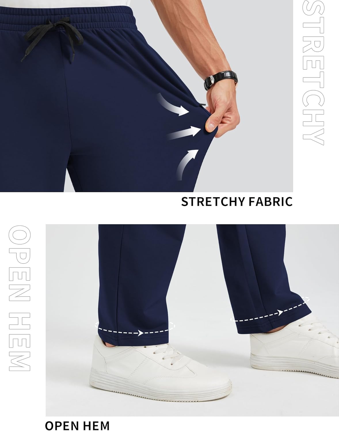 Idtswch 30/32/34/36/38/40 Long Inseam Mens Tall Sweatpants Open Bottom Joggers Athletic Yoga Pants with Pockets - Image 4