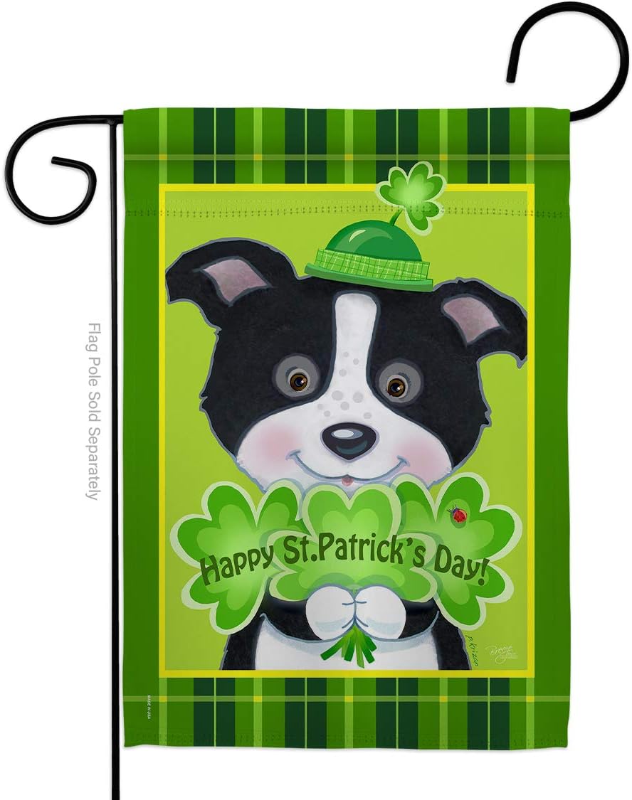 St Pats Puppy Burlap Garden Flag Springtime Patrick Shamrock Leprechaun Lucky Coin Holiday March Irish Clover Small Decorative Gift Yard House Banner Double-Sided Made In USA 13 X 18.5