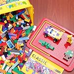 Building Bricks 1020 Pieces Set, 1000 Basic Building Blocks in 17 Fun Shapes Includes Wheels, Door, Window, Bulk Block with Storage Box, Handle and Base Plate, Compatible Block Construction Toys