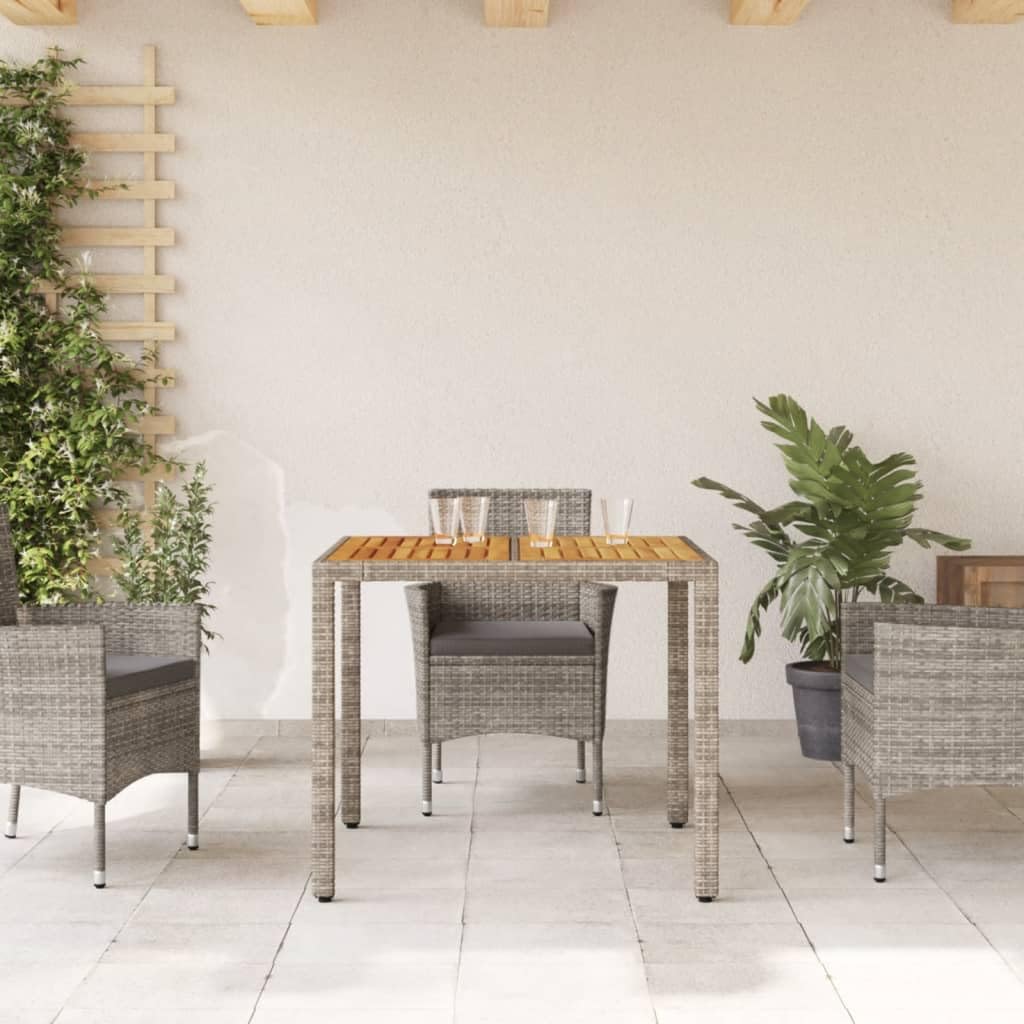 Stół ogrodowy Acacia rattanowa powierzchnia drewniana szary 90x90x75 cm, stół ogrodowy na zewnątrz, stół tarasowy, stół zewnętrzny, stół balkonowy, stoły taras i ogród, stół ogrodowy - 365530