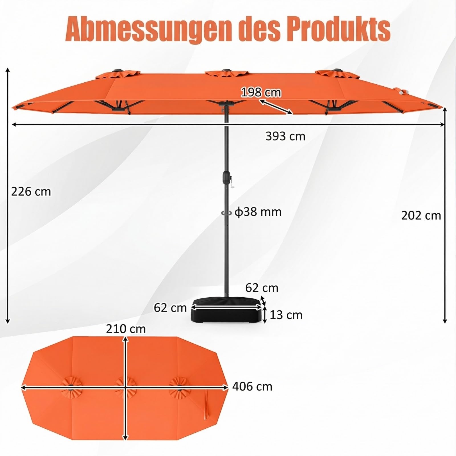 GOPLUS Podwójny parasol przeciwsłoneczny, 400 x 200 cm, ze stojakiem, UV 50+, parasol ogrodowy z korbą, duży parasol ogrodowy, owalny, do ogrodu i na taras