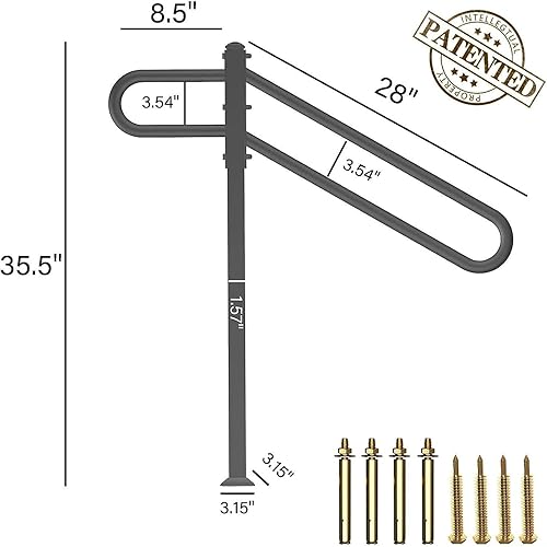 Miniatura 8 de Pasamanos de hierro forjado de un solo poste de 28 a 8.5 pulgadas de largo x 35.5 pulgadas de alto para exteriores de 1 a 3 escalones, barandillas