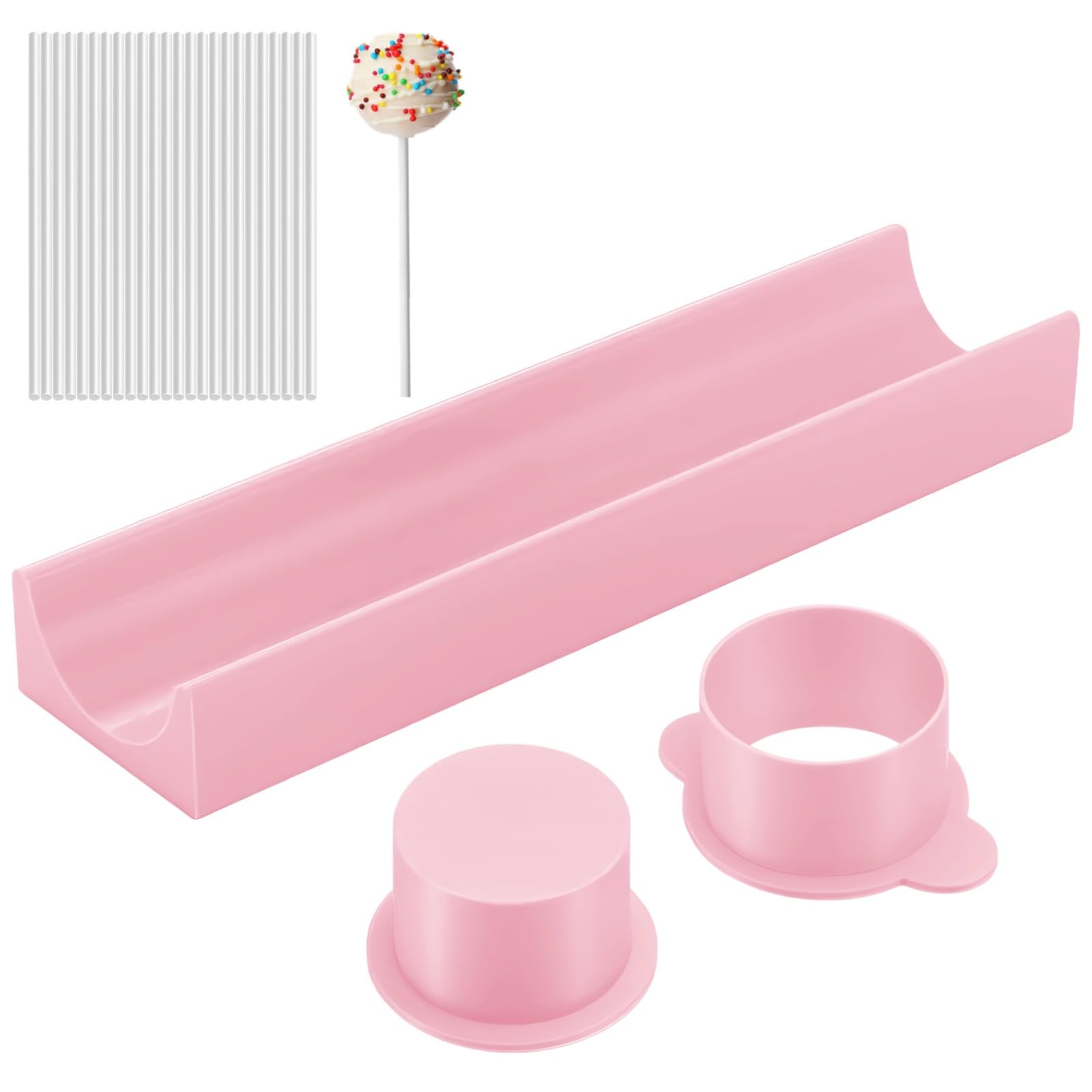 Lot de 2 moules à cake pop ABS rose, plateau de 9 in / 22,9 cm, moule rond diamètre 4,3 cm, 24 sticks de 6 in / 15,2 cm, kit de confection DIY de cake pops