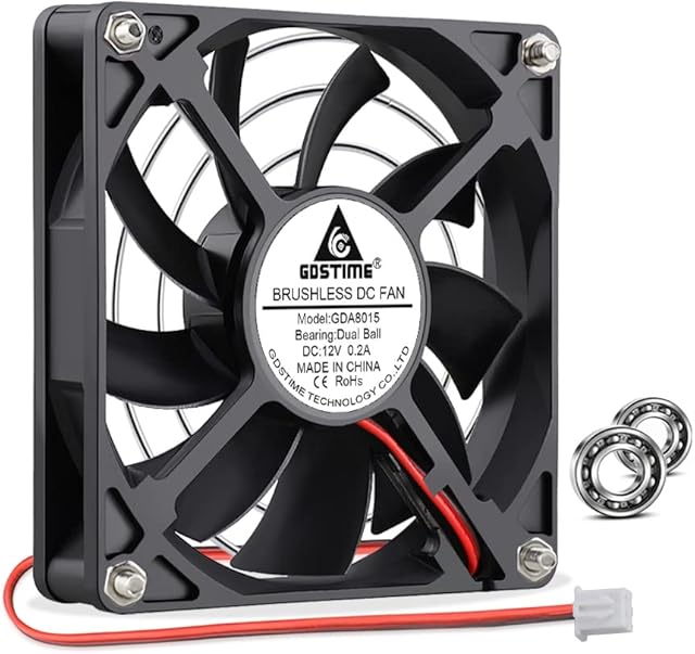 GDSTIME 80mm Fan 80 x 15mm Dual Ball Bearing Brushless Cooling Fan DC 12V Fan 2800 RPM High Speed Case Fan Cooler For Ventilation Exhaust