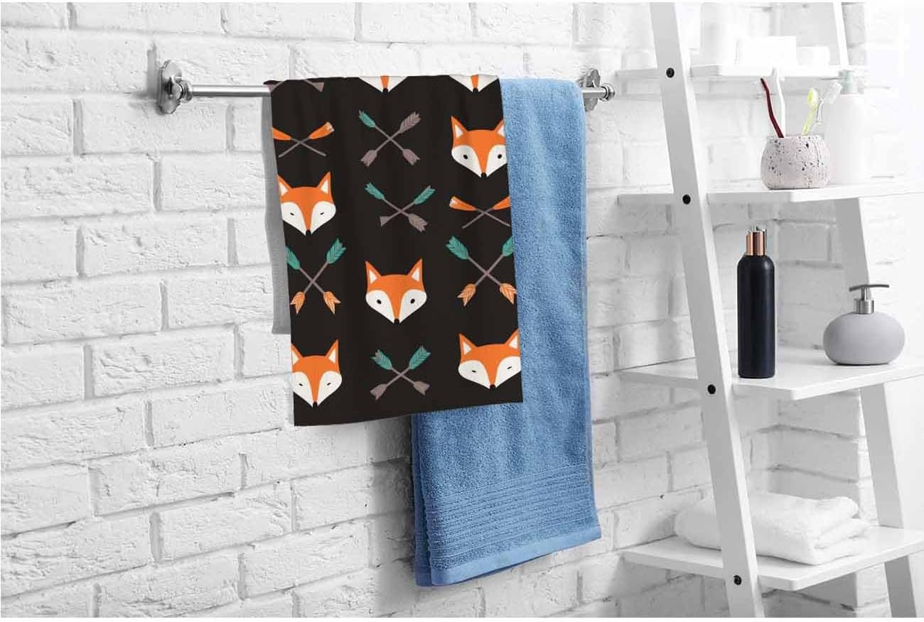 oFloral Foxes and Arrows Hand Towels Cotton Washcloths,Seamless Pattern Fox Head On Black Super-Absorbent Soft Towels for Bath/Kitchen/Yoga/Golf/Face Towel for Men/Women 15X30 Inch
