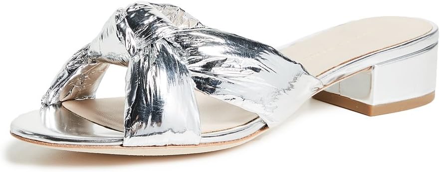 LOEFFLER RANDALL Women's Elsie (Metallic Foiled Leather) Heeled Sandal, Silver, 5 M US