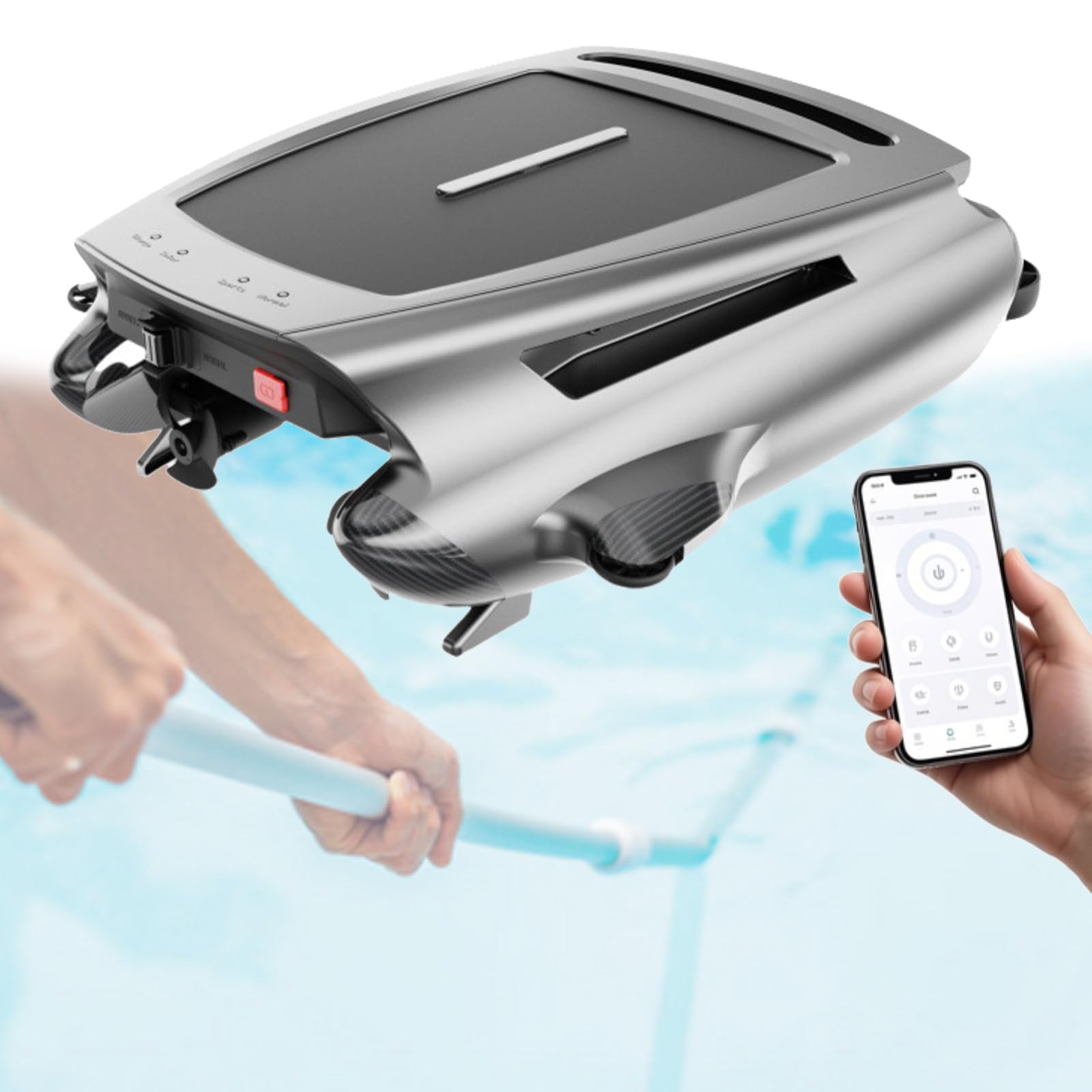 DOZPAL Cordless Robotic Cleaner with App Control - Solar Pool Skimmer Robot Automatic Pool Sur-face Cleaner, 24/7 Continuous Cleaning, Smart Obstacle Avoidance B