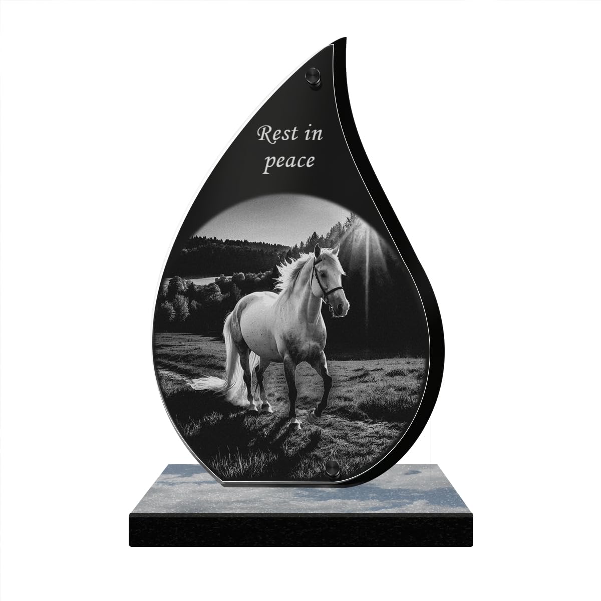 ETERNEL - Personalized Memorial Plaque Glow - Horse, Horses, Riding, Rider - Customizable text, laser-engraved memorial plaque for tribute, tombstone, mortuary, burial
