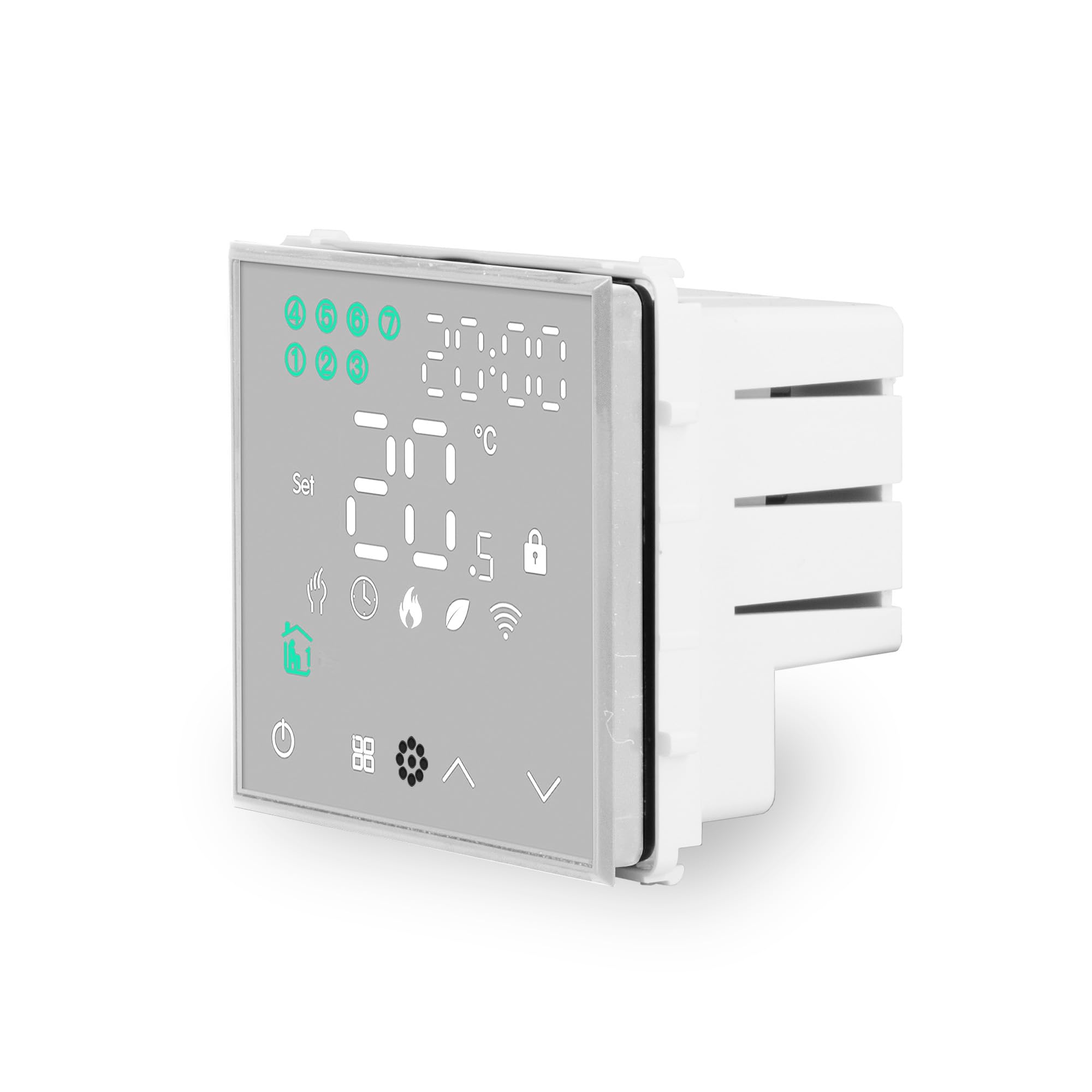 WLAN Touch Lichtschalter Wechselschalter Dimmer Serienschalter Steckdose | LED beleuchtet | Alexa/Google Home kompatibel | Glasrahmen | Grau | LUXUS-TIME (WLAN Raumthermostat)