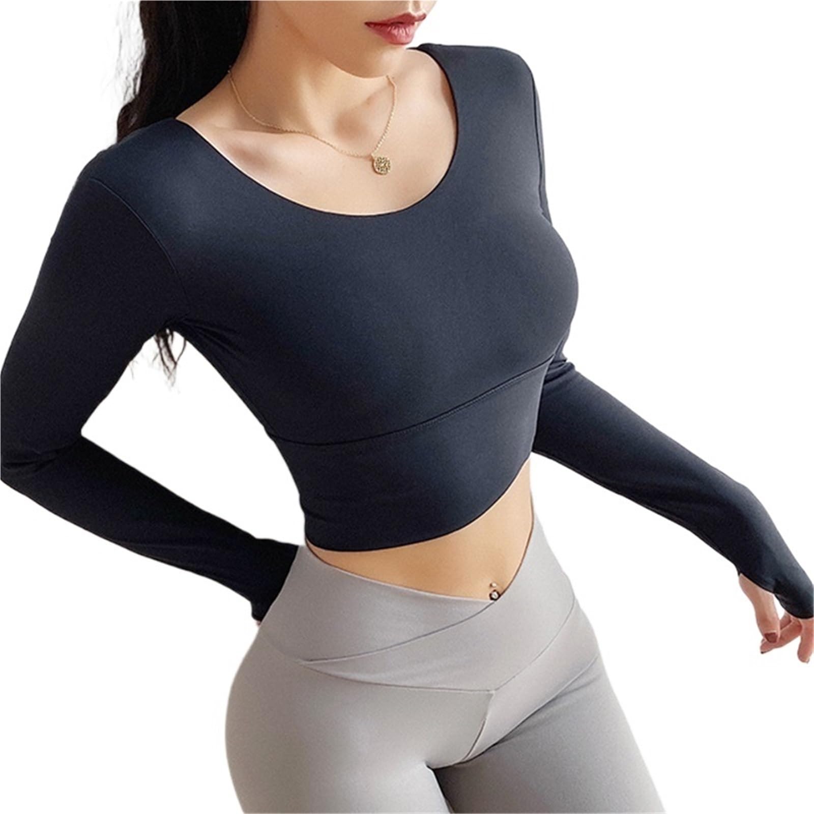 Chemises de Yoga entraînement Dos Ouvert Haut à Manches Longues Haut Court Femmes Printemps Automne Gymnase Fitness vêtements de Sport Dos croisé Sport T-Shirt pour Yoga Sport