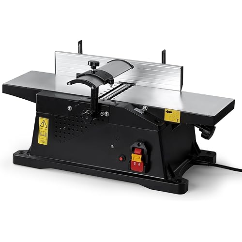 6-Inch Benchtop Jointer with 15 Amp Motor, 12000 RPM Cutting Speed, Adjustable Fence 90–135°, Up to 1/8" Depth, HSS Blades, Table Jointer To for Woodworking DIY