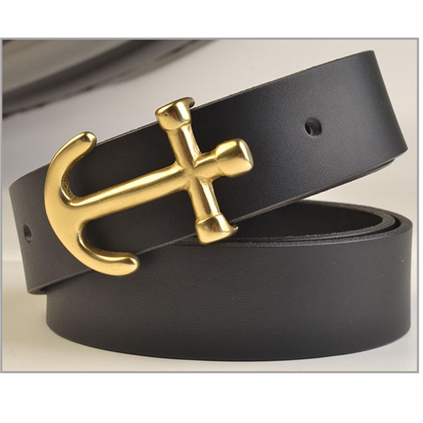 Cintura, cintura da cowboy in pelle da uomo, cinture da uomo casual regolabili con fibbia di ancoraggio in metallo ottone tonalità oro
