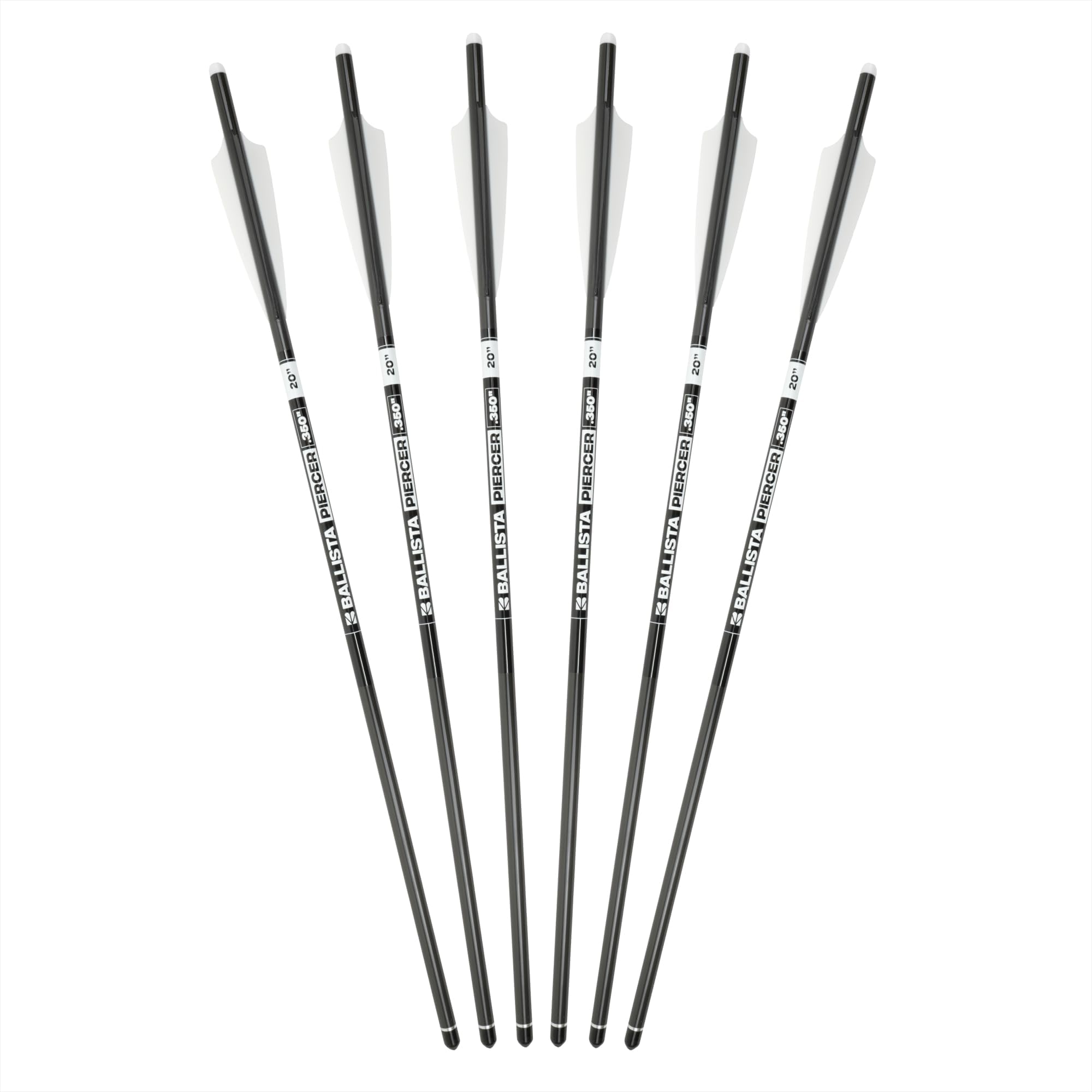 Piercer 3-Vane Crossbow Bolts - Pure Carbon Shaft, 380 Grains, Half-Moon Nock, 100-Grain Changeable Tips, Varnish Coating - Pack of 6