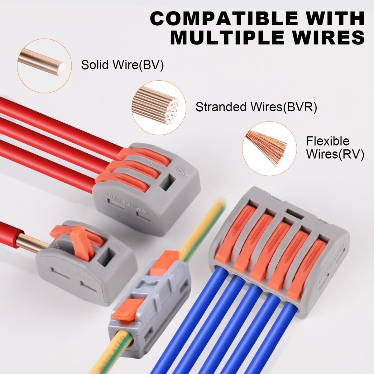 30 conectores de cable de palanca, conectores de empalme de cable rápido, kit de combinación de conductores 2/3/5 con terminales en línea 1 en 1, 28-12 AWG