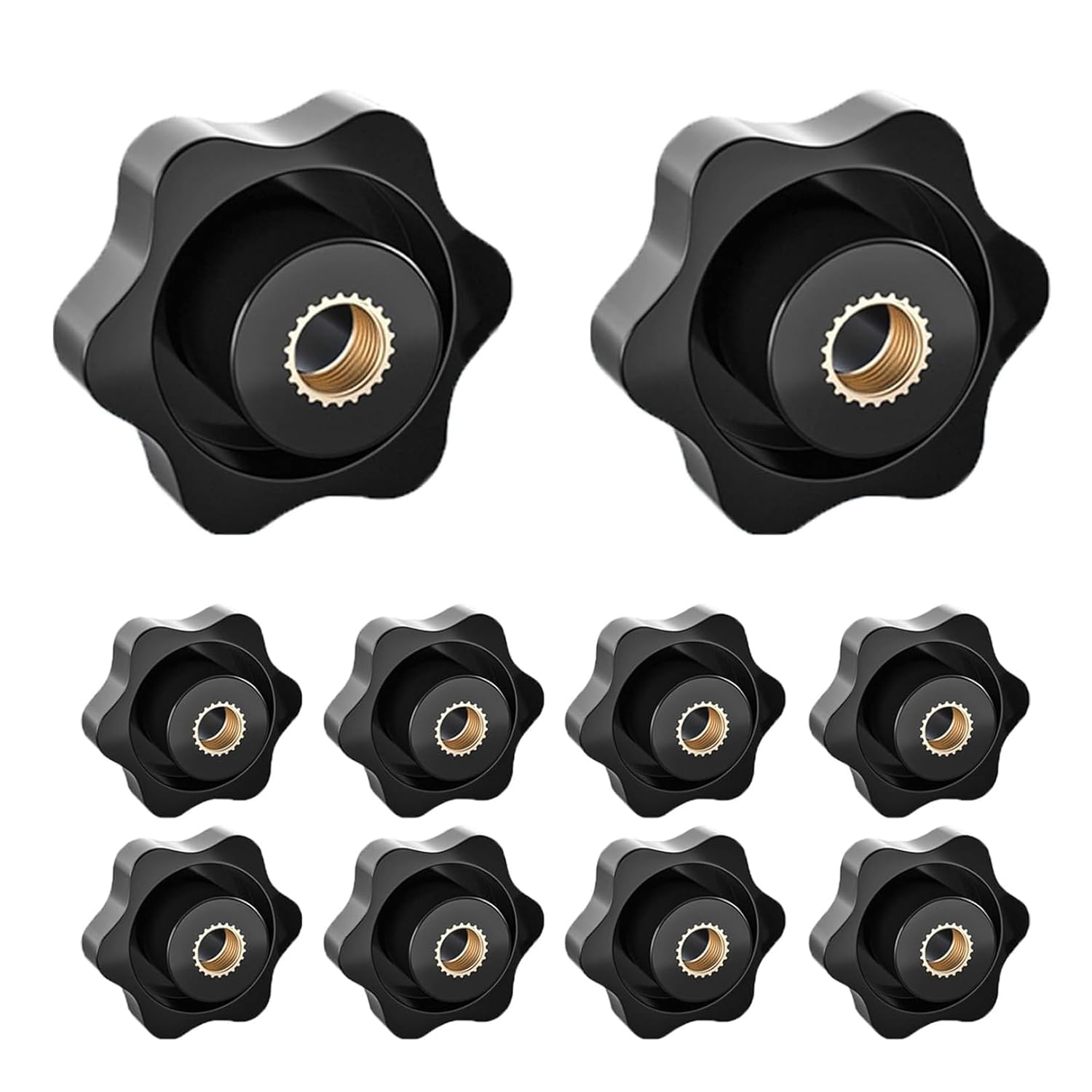 Pack of 6 Black Wing Nuts M6, Plastics Star Grip Nut M6, Robust and Durable Knurled Nuts, for Mechanical Engineering, Machine Tools, Electronic Devices and Fitness Equipment etc