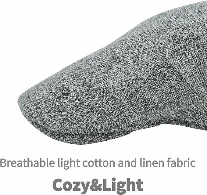 Image of Men's Cotton-Hemp Blend Newsboy Cap - Lightweight Summer Flat Cap for Driving & Outdoor Style