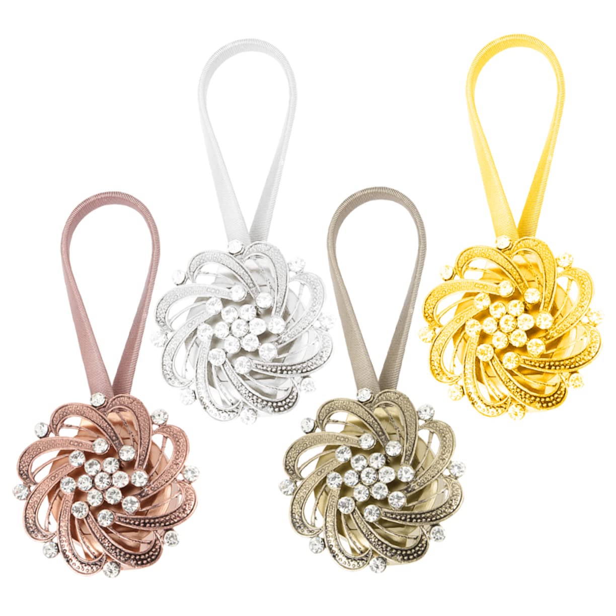 PRETYZOOM Embrasses Magnétiques pour Rideaux en Alliage, Décor Strass, 4 Pièces, Fixation Forte sans Perçage pour Salon et Maison