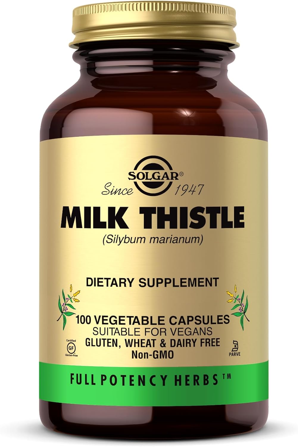 Solgar Milk Thistle – 100 Vegetable Capsules – Full Potency (FP) – Non-GMO, Vegan, Gluten Free, Dairy Free, Kosher – 100 Servings