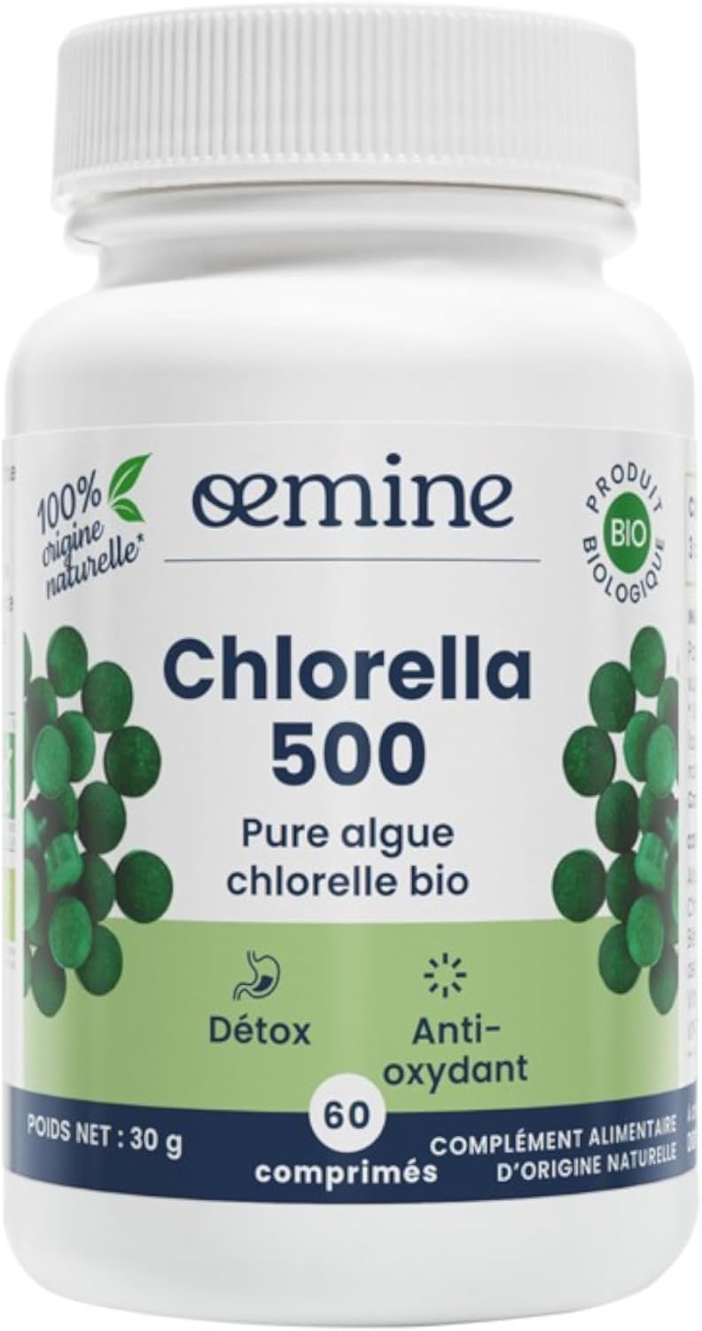 Oemine Chlorella Bio 500g 60 Tablets – Chlorella Natural Food Supplement (20 Days) – Pure Seaweed, Vitality & Detox – Source of Vitamins and Essential Proteins