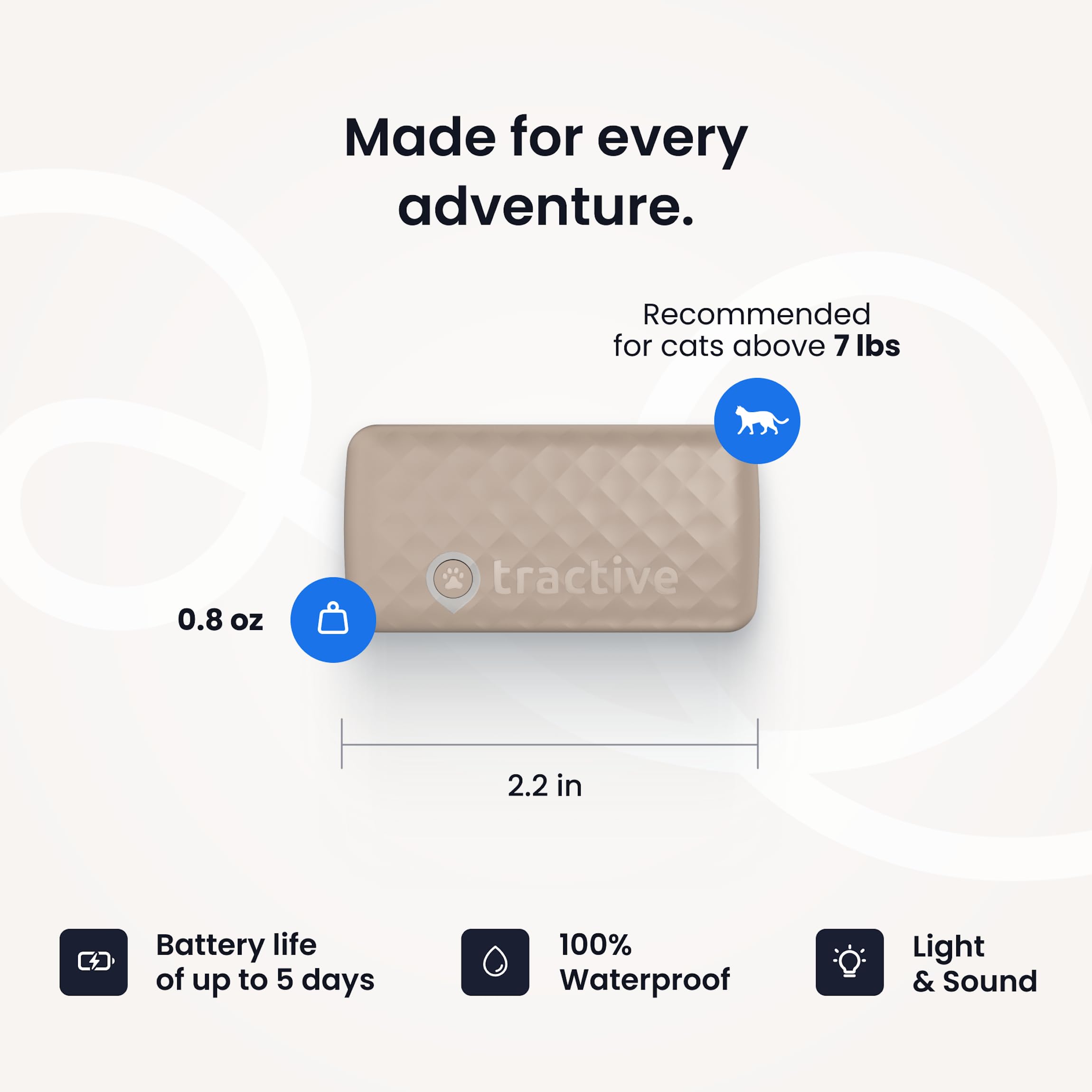 Tractive Smart Cat GPS Tracker | Real-Time Location & Wellness Monitoring for Cats 6.5 lbs+ | Territory & Location History | Up to 5-Day Battery | Breakaway Collar Included (Brown)