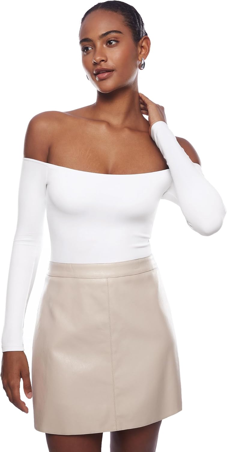 INLYRIC Women's Natrelax Off The Shoulder Bodysuit Long Sleeve Thong Sexy Bodycon Slim Fit Tops Leotard - Image 4