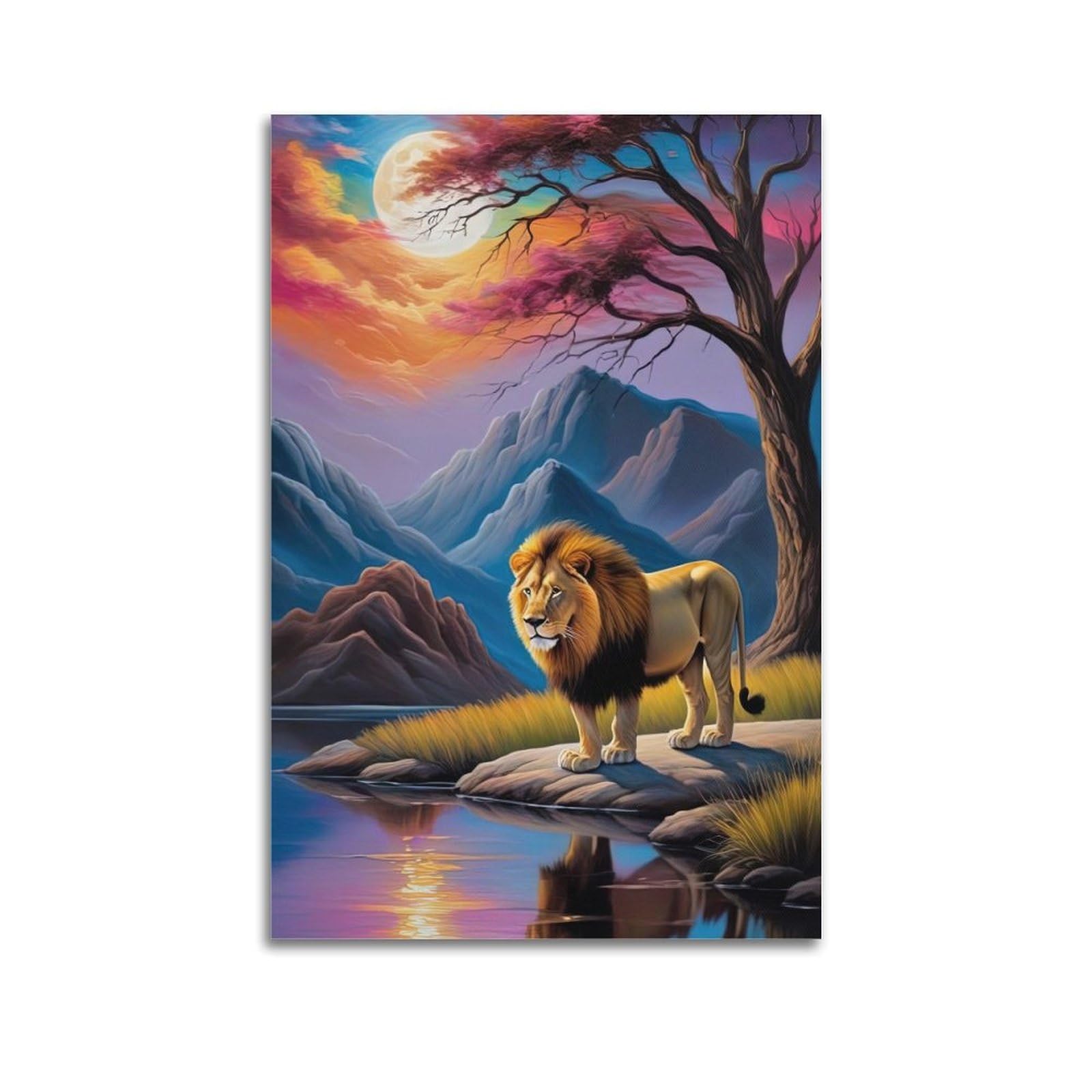 WPHSFX Wildlife Artwork Poster Lions by The River Poster Decorative Painting Canvas Wall Posters And Art Picture Print Modern Family Bedroom Decor Posters 24x36inch(60x90cm)