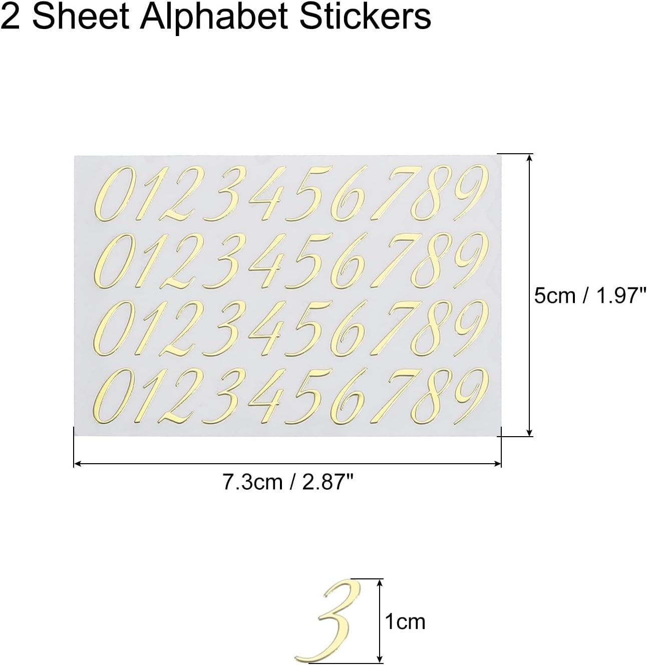 MECCANIXITY 2 Sheets Cursive Number Stickers for Resin Nails 3D Small Gold Number Sticker Metallic Alloy for Epoxy Resin Casting Scrapbooking