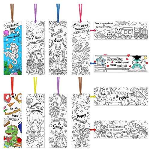 MWOOT 36 Piezas Color Your Own Marcapaginas Papel, Marca Paginas Bricolaje de Doble Cara Paper Bookmarks for Kids, Inspiradores Marcadores para Niños Estudiantes Escuela Lectura (12 Estilos,15x5CM)