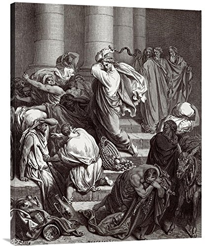 Global Gallery Budget GCS-277429-36-142 Gustave Dore The Buyers and Sellers Driven Out of The Temple by Jesus Holy Christ Gallery Wrap Giclee on Canvas Wall Art Print
