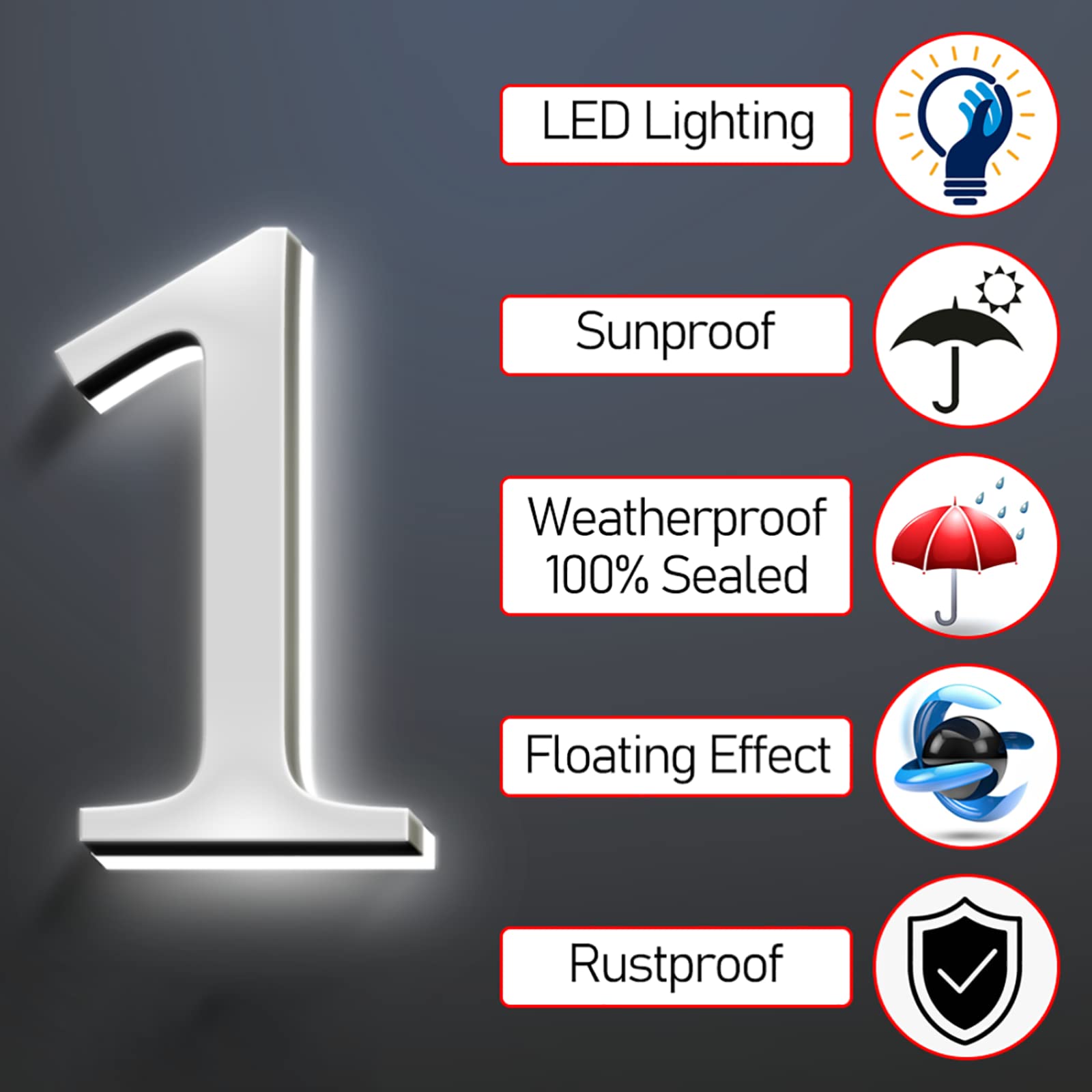 Números De Dirección De Casa Número De Dirección De Casa LED Iluminado 16" Acero Inoxidable Pulido A Mano Para Carteles Dirección Casa Números Casa Iluminados Para Exteriores