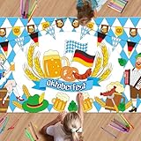 AUGSUN Oktoberfest Coloring Poster with 18 Pcs Paint Pens, Bavarian German Party Games Giant Poster Octoberfest Blue White Diamonds Checkered Beer Tablecloth for Party Decorations Supplies, 72 x 30 In