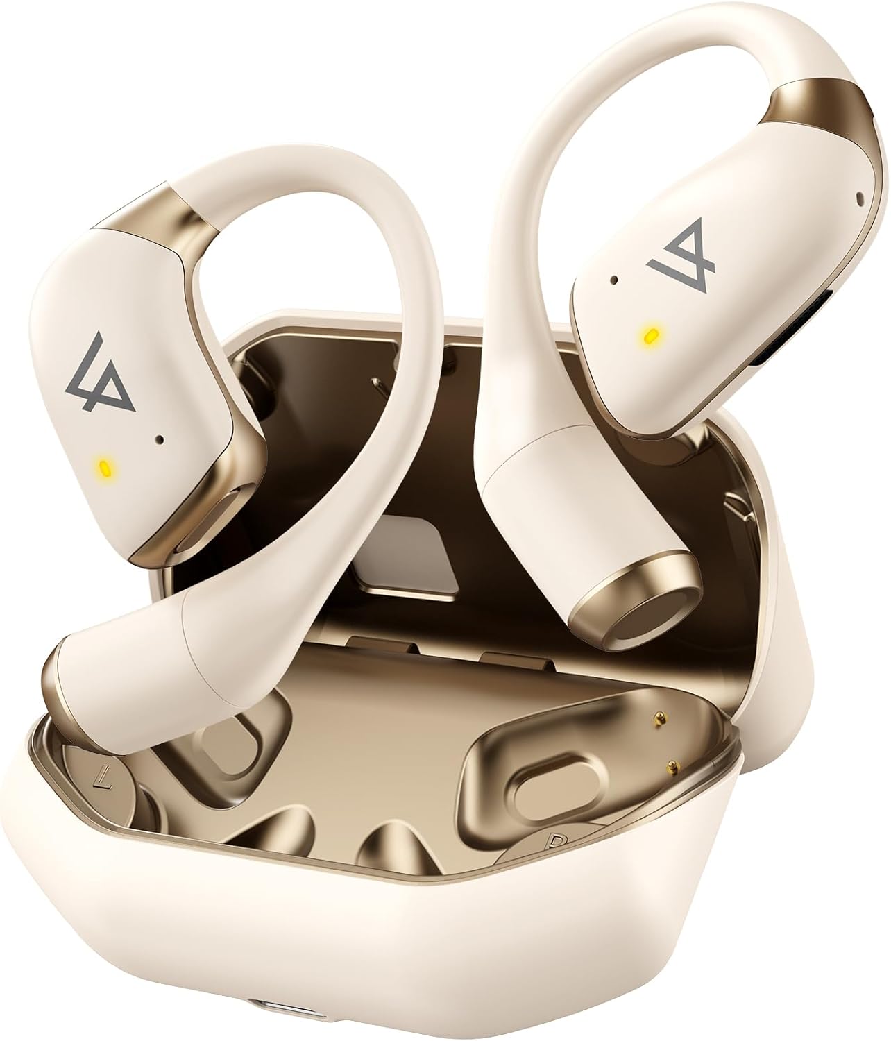 LYPERTEK Wireless Earbuds 40Hrs Playback Bluetooth 5.4, ENC Noise Cancelling Sports Earphones with Ear Hooks, IP55 Waterproof, Deep Bass Stereo Sound, Secure Fit for Workout Running Gym,S40-Beige