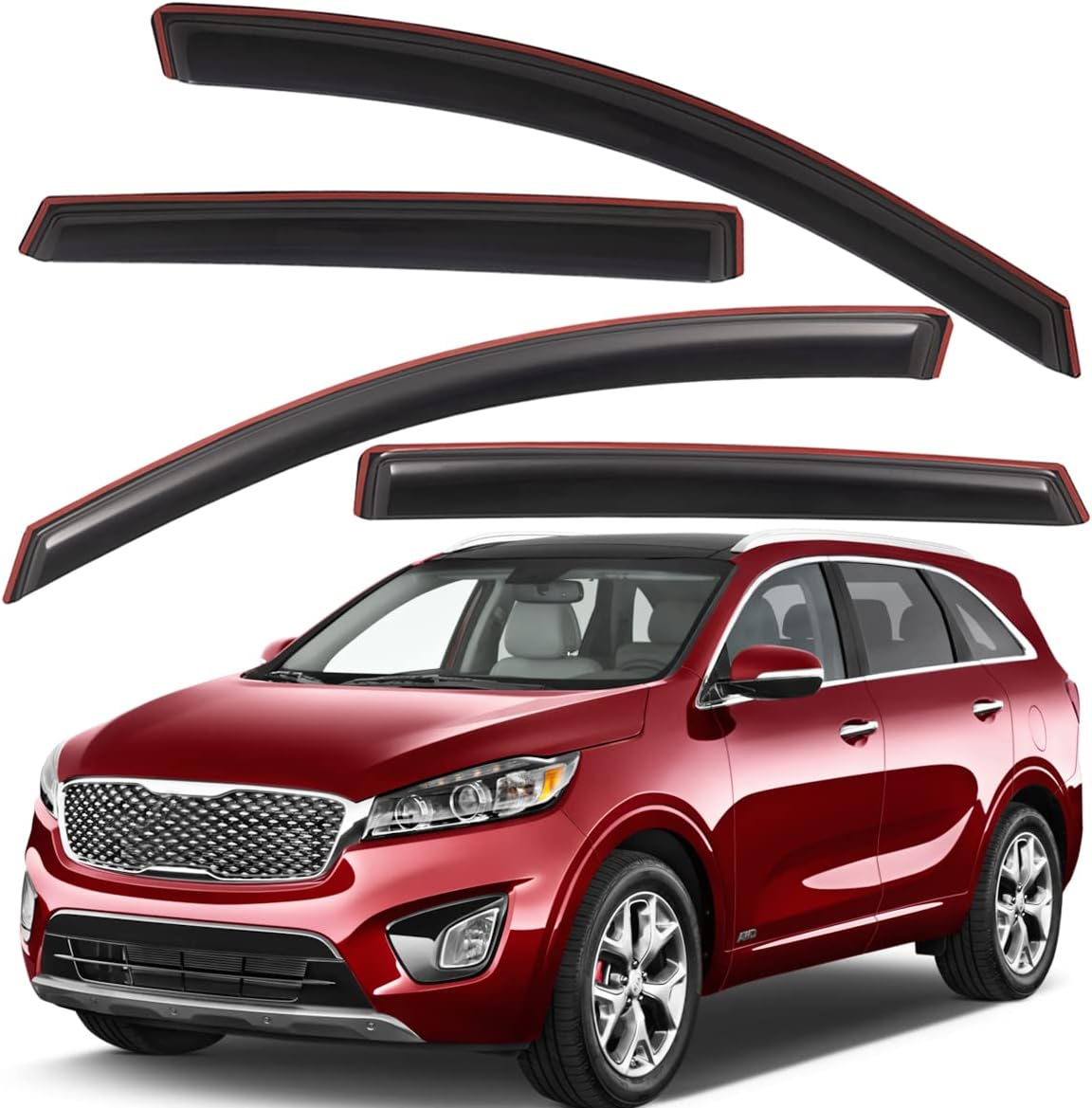 Lightronic Extra Durable Clip-on in-Channel Auto Vent Window Visor, Fits 2016-2020 Kia Sorento, UV Protection Rain Guard, Original Wind Deflector, No-Drill Easy Install, Dark Smoke, 4-Pcs