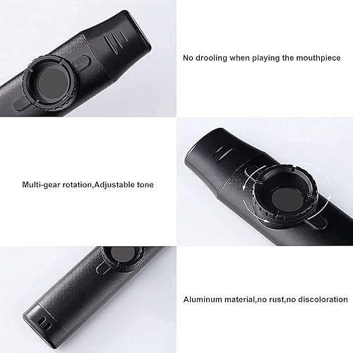 Miniatura 5 de Kazoo - Instrumento musical de metal profesional con 5 membranas adicionales, tono ajustable para guitarra, ukelele, piano y canto, latón duradero,