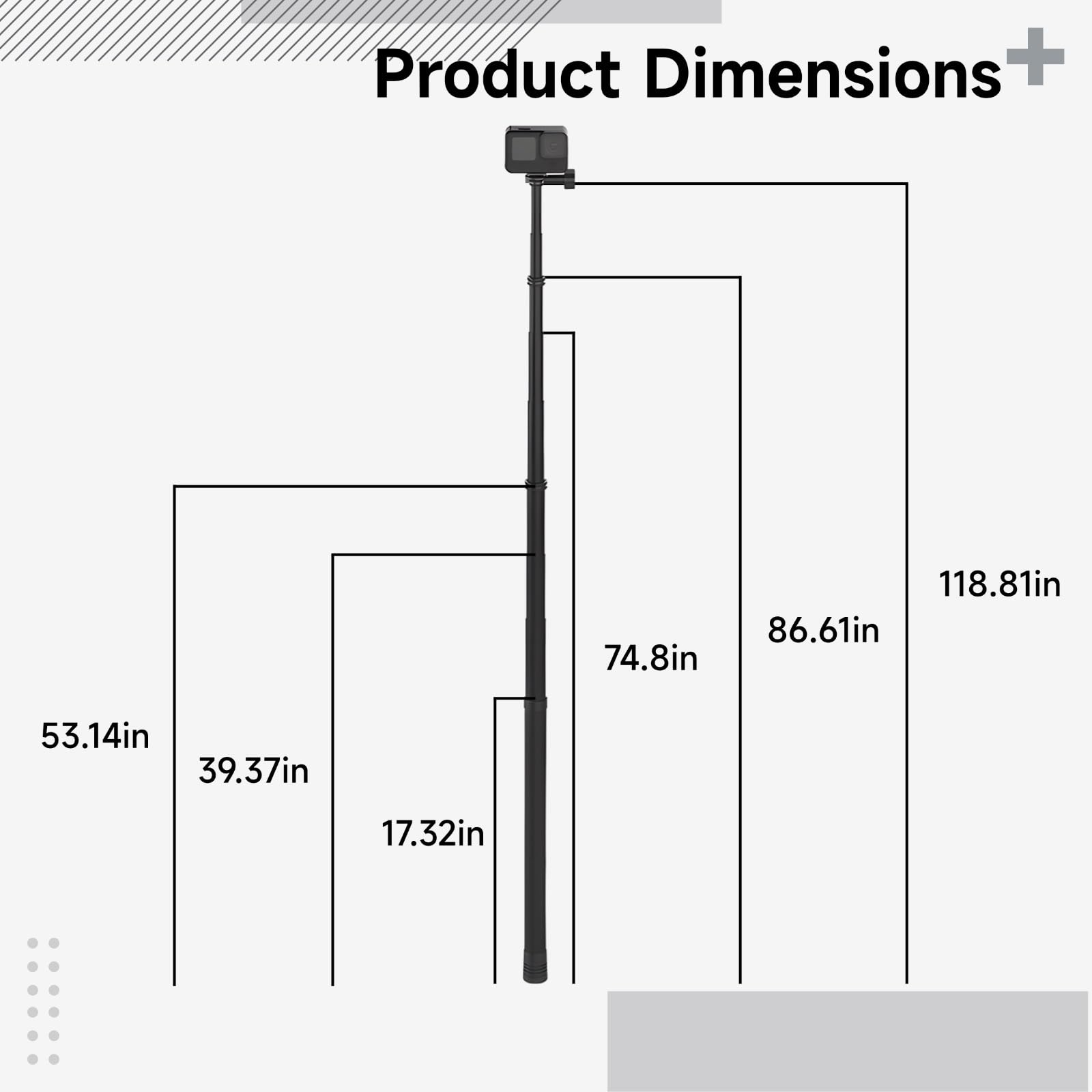 Telesin Carbon Fiber Selfie Stick for, Adjustable Pole with 6 Length Settings, Compatible with, Aluminum Design for Outdoor Action,