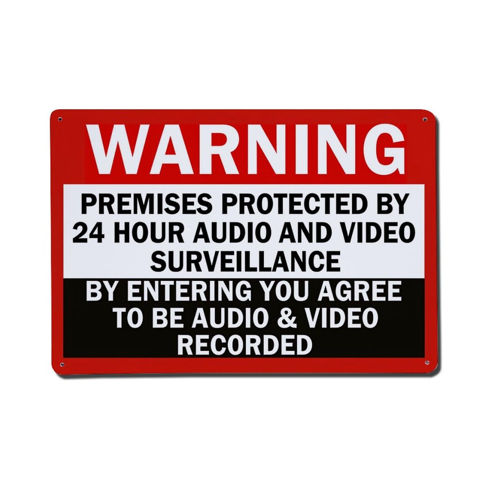 Warning Sign Surveillance Notice Alert Retro Metal Tin Sign, Vintage Metal Poster for Home, Gaming Room, Studio Workshop,Bar,Garage Wall Art Decor 8x12 Inch