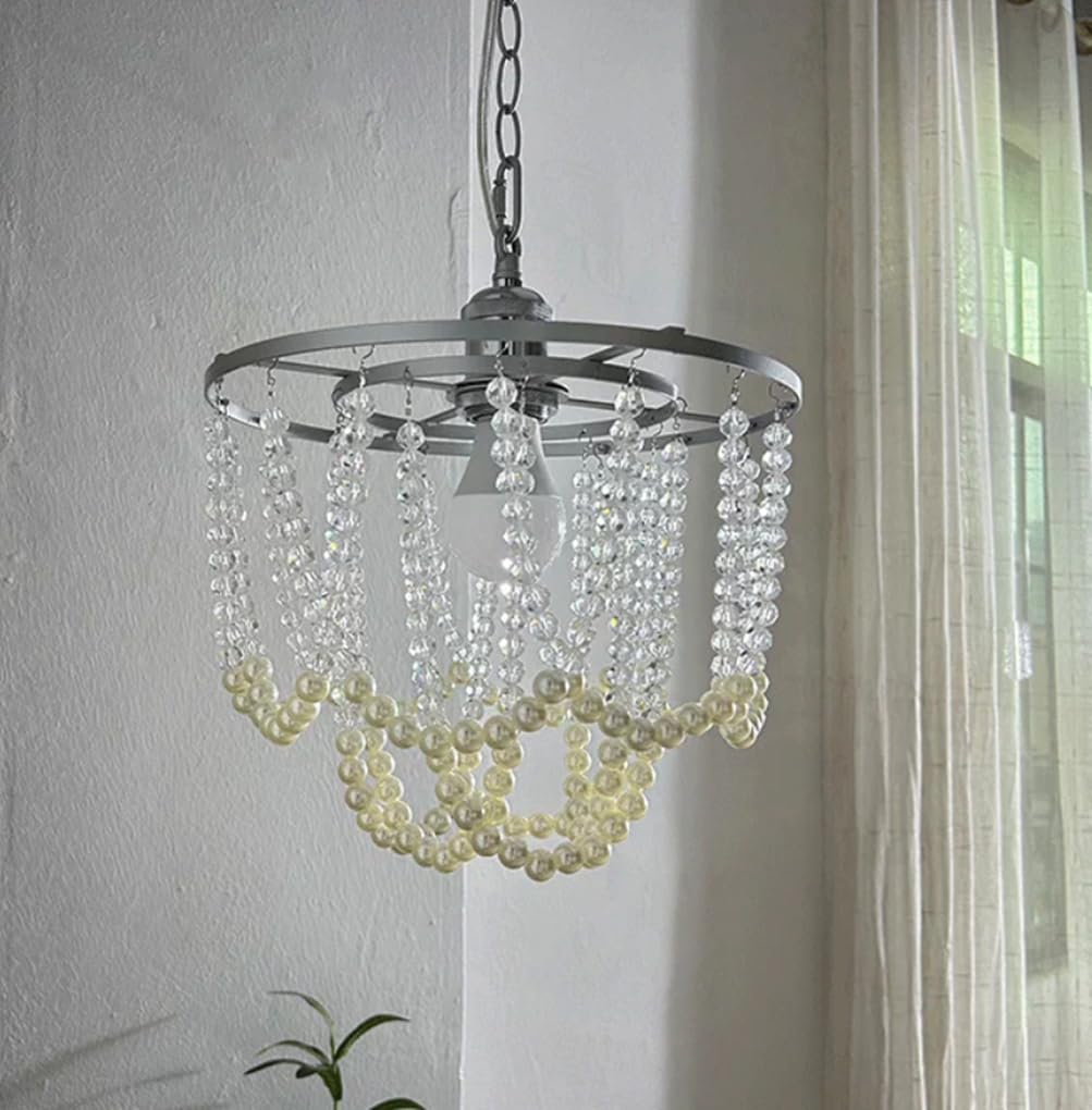 Suspension rétro française style américain rideau cristal perles anneau fer doré douille E27 lampe suspendue entrée couloir chambre boutique 28 * 25cm