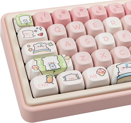 Hyekit Teclas PBT - Teclas MOA de 145 teclas con perfil MOA de cerdo rosa, juego de teclas de sublimación de tinte para teclado mecánico Cherry