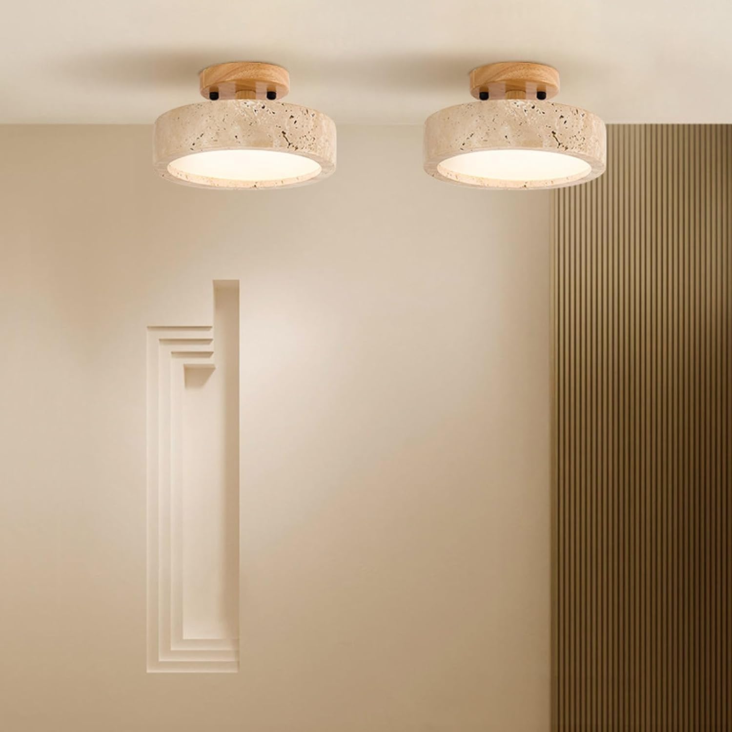 Lampy Sufitowa Japoński Żółty Trawertyn Cylinder Kamień LED Kompaktowa, Plafon Nordic Kremowy Oświetlenie Sufitowe Korytarz Wejście Balkon(Stepless Dimming)