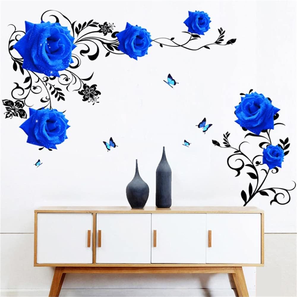 Amazon ウォールステッカー 花 ブルーローズ お洒落で可愛い 青い薔薇 模様替 ウォールシール ウォールペーパー 剥がせる シールルームステッカー ルームポスター ルームペーパー 紙壁画 ロータス壁紙 おしゃれ 部屋飾り 居間 部屋 シルバーウォールステッカー 奇跡の花