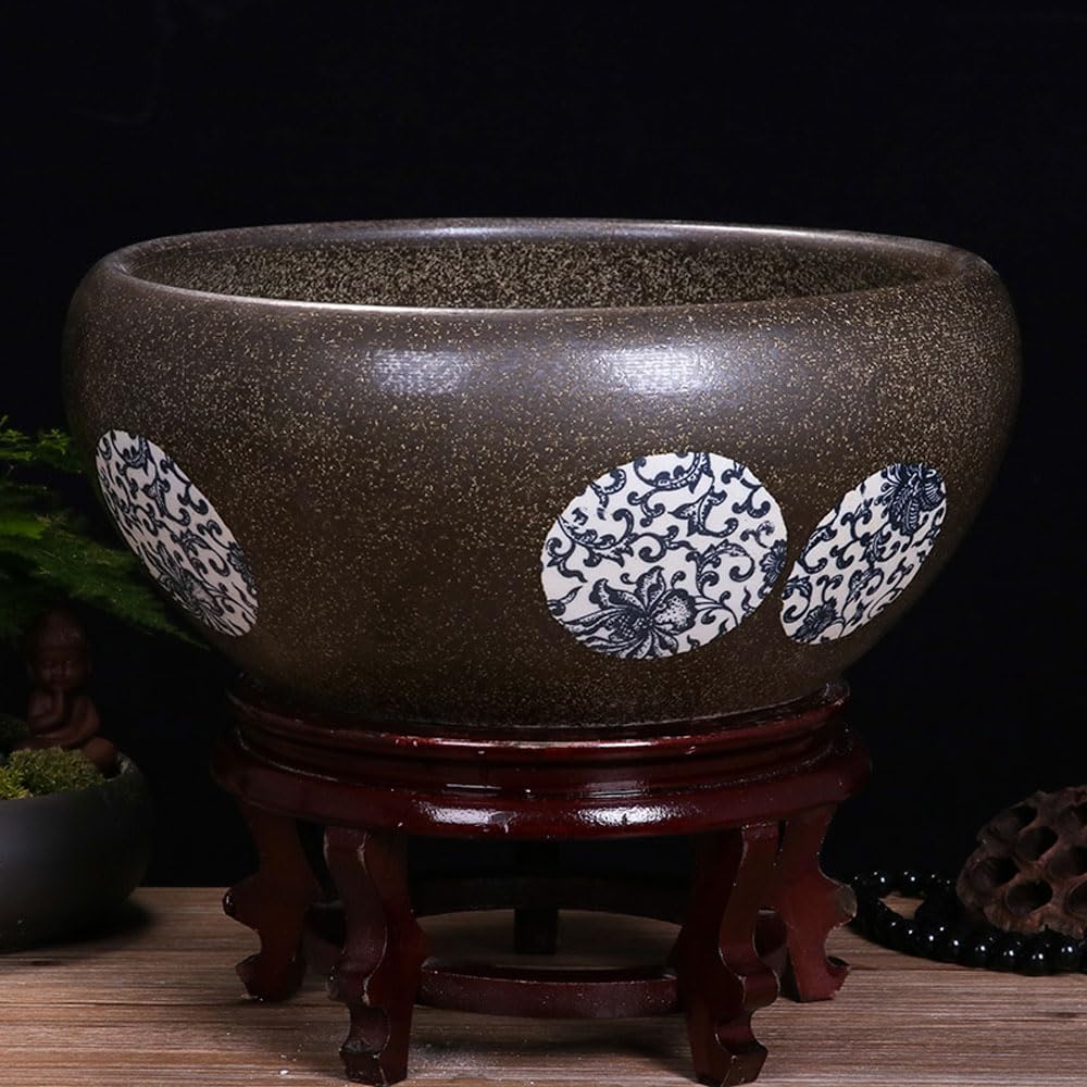 DFGHNBVC Plant Pot Hydroponic Plant Succulent Pots Ceramic Round Decorative Bowl Hydroponic Water Lily Planter Pot For Flowers Succulent Table Centerpiece Indoor Plant Pots,F-32 * 14cm