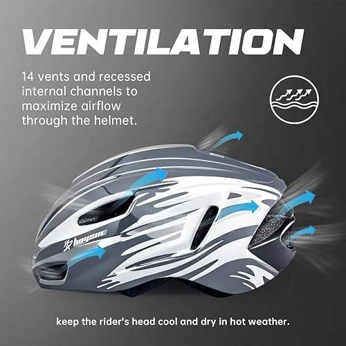 Miniatura 9 de Cascos de bicicleta para adultos, cascos de bicicleta de montaña y carretera para hombres y mujeres, cascos de ciclismo ligeros azulgris con forro