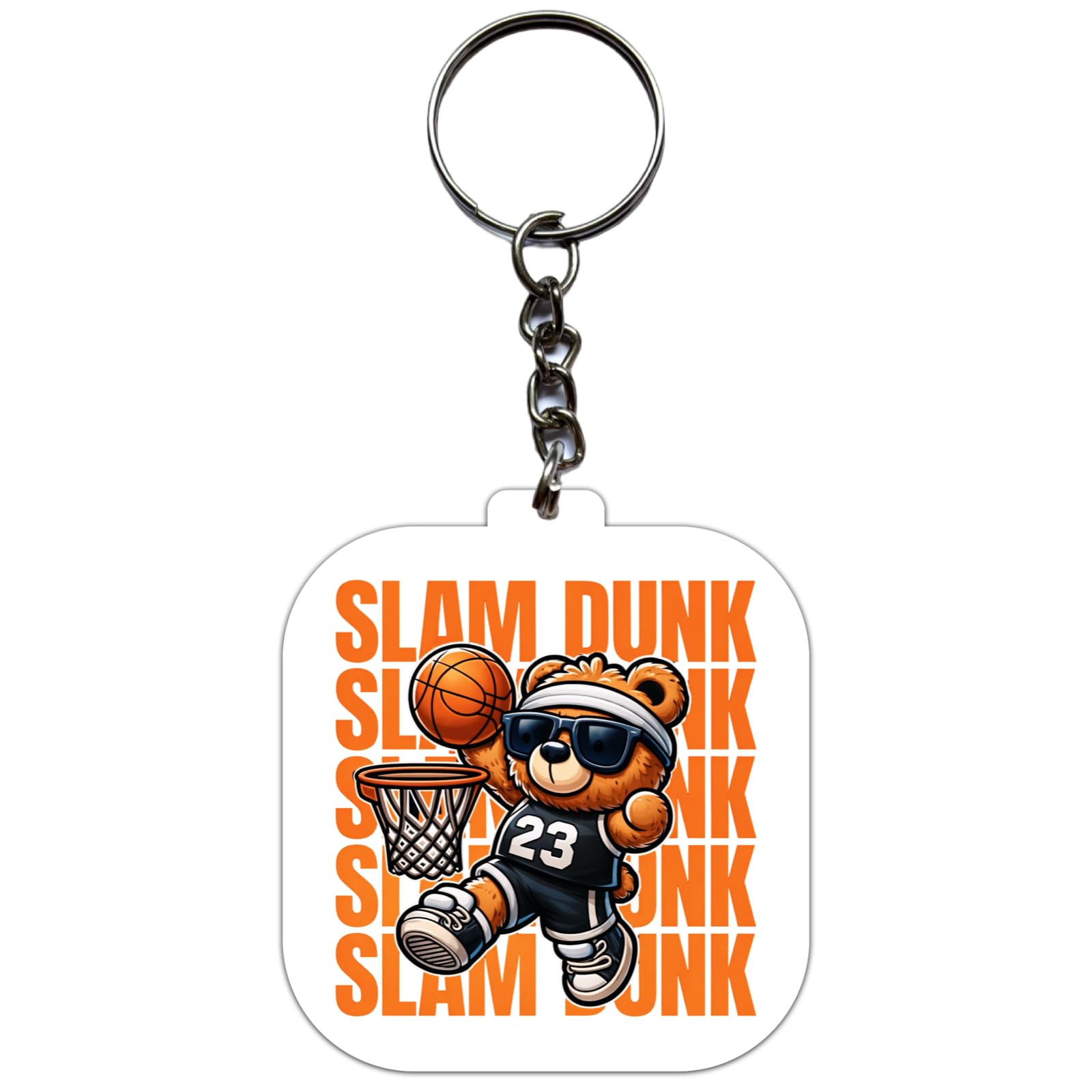Slam Dunk Cute Bear Playing Basketball Acrylic Keychain for Boys & Girls | 2.5 Inch Double Sided Print | 4mm Thick Glossy Acrylic Key Ring for Bike, Car, Bag & Home Keys | Gift Item-image-43